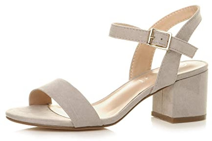 Ajvani Women Ladies Low Block Heel peep Toe Ankle Strap Strappy Party Sandals - Grey Suede - 5 UK