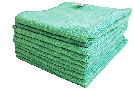Optima Proclean Shine Microfibre Cleaning Cloth, Green, Pack of 10, Large Size: 40x40cm. Super Soft Low Lint Streak Free Washable Cloth Duster for Kitchen, Bathrooms, Surfaces, Mirrors, Car