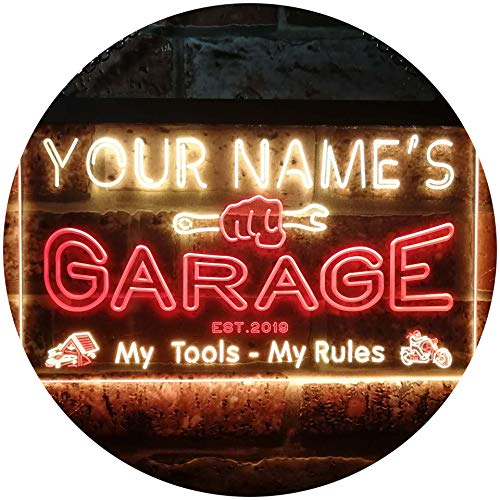 Personalized Your Name Est Year Theme Garage Man Cave Deco Dual Color LED Enseigne Lumineuse Neon Sign Rouge et jaune 300 x 210mm st6s32-pp1-tm-ry