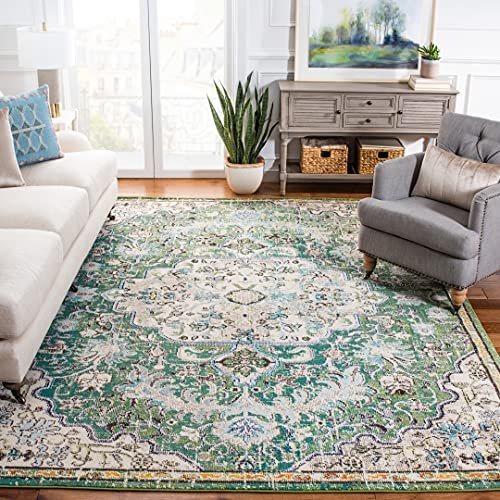 Safavieh Tapis Boho pour Salon, Salle à Manger, Chambre à Coucher - Madison Collection, Tapis à Poil Court, Vert et Turquoise, 274 x 366 cm