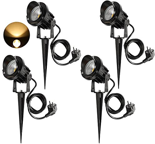 4 Stücke Gartenleuchten mit Erdspieß,Gartenstrahler außen Warmweiß 3000K 900LM,LED Gartenlampen 9W,Gartenbeleuchtung IP65 wasserdicht