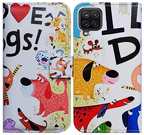 Bcov Galaxy A12 Case, Colorful Cute Dogs Leather Flip Phone Case Wallet Cover with Card Slot Holder Kickstand For Samsung Galaxy A12 2021