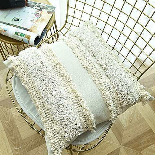 MOCOFO Kissenbezug aus ungebleichter Bio-Baumwolle mit Spitzenbesatz 45 * 45cm Beige Dekor Kissen