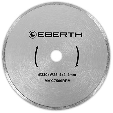 EBERTH Disque à tronçonner diamanté pour la pierre, le béton et le carrelage, Disque diamant de 230 mm de diamètre, alésage de 25,4 mm, épaisseur de 2,4 mm, pour granit, céramique, marbre