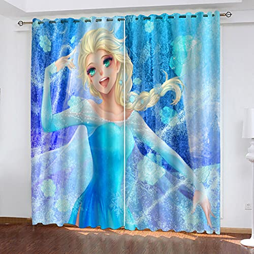 Fgolphd Frozen Verdunkelungsvorhang-Set für Schlafzimmer 3D-Druck Anna and ELSA Olaf vorhänge für Kinderzimmer schiebegardine Blickdicht für Dekoration Wohnzimmer Esszimmer (11,280×180(BxH) cm)