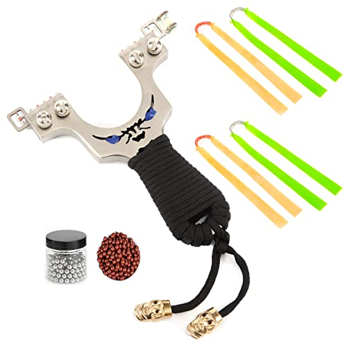 YVOOYV CNC cut stainless steel slingshot outdoor hunting and fishing catapult There are 4 slingshot rubber bands + 50 steel balls + 100 clay balls