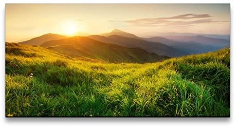 Paul Sinus Leinwandbild 120x60cm Alpen Berge Wiese Gras Natur Sonnenuntergang Friedlich Still