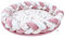Bodenkissen Kinder mit Zierkissen Rand 100 cm - Spielmatte Kuschelecke Matratze rund Velvet Baby Krabbelmatte faltbar gepolstert Blumen Rosa