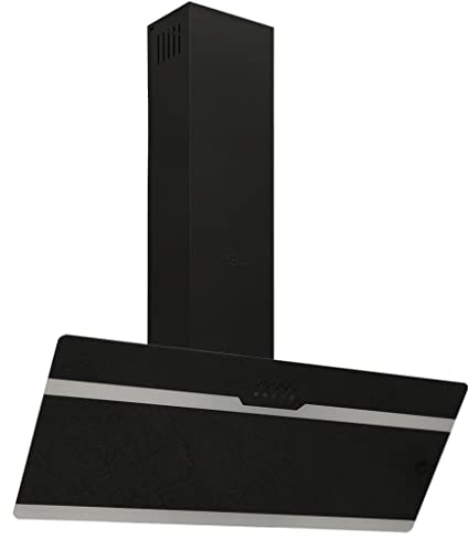 vidaXL Campana Extractora Pared Cocina Soporte Ventilador Lámpara LED Forma Inclinada Fácil de Limpiar Acero y Cristal Templado Negro 90 cm