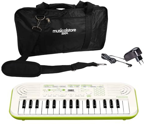 Kit Tastiera SA-51, Borsa e Tracolla e Alimentatore Compatibili, Mini Tastiera 32 Tasti Polifonica 8 Voci, Nero/Bianco - Perfetto per Bambini e Studenti