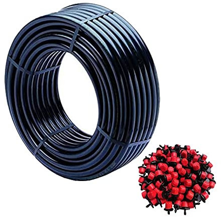 GNCGarden Tuyau goutte à goutte 100 m Couleur noire Tuyau d'arrosage en polyéthylène basse densité 16 mm de diamètre + 100 goutteurs d'arrosage réglables 0 à 70 litres/heure.