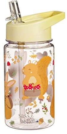 Sass & Belle Garden Friends Kids Water Bottle – 400ml BPA-Free Reusable Bottle with Foldable Straw Lid, Leakproof & Dishwasher Safe, Cute Bunny & Squirrel Design for Children