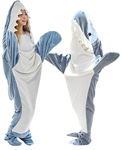 LDFHOIN Weich Hai Schwanz Schlafsack Snuggle Steppdecke Für Erwachsene Jugendliche Kinder, Hai Decke Blanket Jumpsuits Pyjamas, Tier Hai Kostüm, Warm, Blau, 210x90cm (XL-210x90cm)
