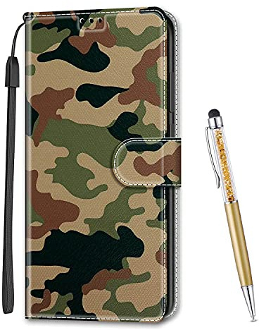 MadBee Kompatibel mit Motorola Moto E13, Leder Handyhülle Tasche Schutzhülle Brieftasche Klapphülle Ständer und Kartensteckplätze Hülle für Motorola Moto E13 (Tarnung)