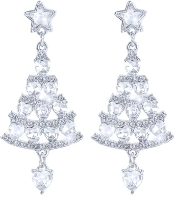Weihnachtsbaum Ohrringe, Baumelnde Ohrringe Silber Diamant-glänzende Zirkon-Ohrringe Feiertags-Weihnachtsfest-Ohrringe für Frauen und Mädchen