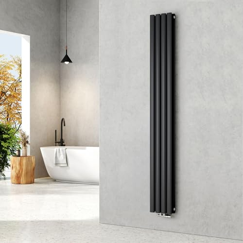 EMKE Ovaler Design Heizkörper 1800x240mm, Schmal Hoch Röhrenheizkörper mit Mittelanschluss Doppellagig Heizung Anthrazit 868 Watt