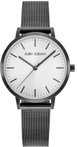 Julie Julsen Damen Uhr - Elegante Edelstahl Armbanduhr mit weißem Zifferblatt - Edelstahl und Minralglas im 32mm - Wasserdicht: 3 ATM - Analog