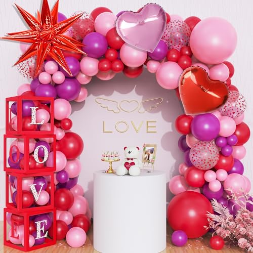 142Stück Muttertag Luftballons Girlande Muttertagsgeschenk für Mama Rot Rosa Party Dekoration Box Buchstabe Herzförmiger Luftballons für Mothers Day Heiratsantrag Valentinstags Ballon Geburtstag Deko
