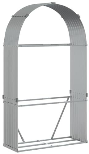 vidaXL Kaminholzunterstand, Kaminholzregal mit viel Stauraum, Feuerfest Brennholzregal mit Haken, Garten Holzlager Unterstand, Silbern 120x45x210cm Verzinkter Stahl