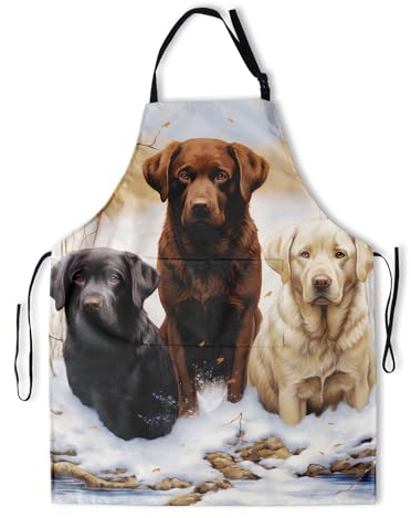 Lustige Tierschürze mit 2 Taschen, wasserdicht, für Männer und Frauen, Küche, Garten, Dekoration, Drei Labrador-Hunde, Einheitsgröße