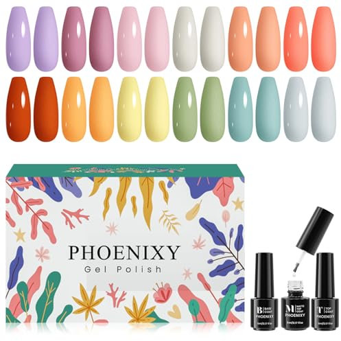 Phoenixy Gel Nagellack Set, 15 Stk. U V Nagellack Set, Gel Farblack für Nagel mit Unterlack Überlack Matte Überlack