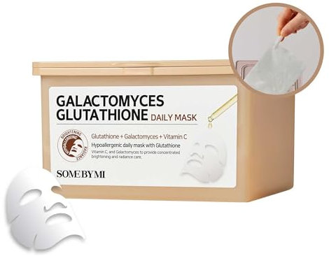 SOME BY MI Galactomyces Glutathione Daily Mask – 30 Stück – Aufhellende Vitamin-C-Maske für strahlende Haut – Vegane Tuchmaske – Koreanische Hautpflege