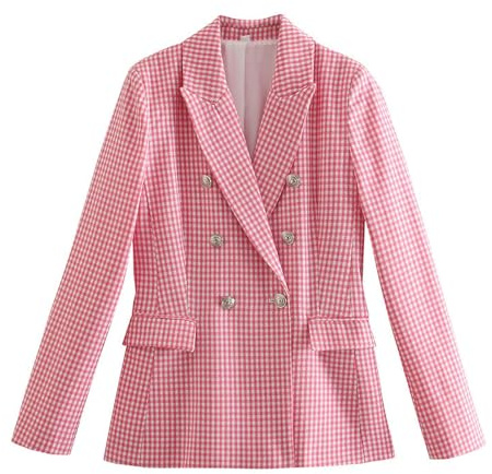 Neuer Hahnentritt-Blazer für Frühling und Sommer, Mehrfarbig, rosa, L