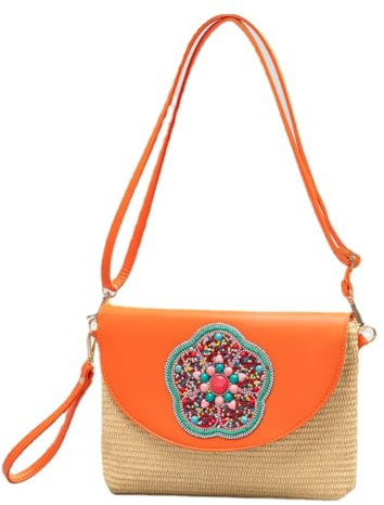 VONCYKI Borse di paglia estive, pochette da donna, borse in tessuto obliquo a tracolla da donna, Arancione