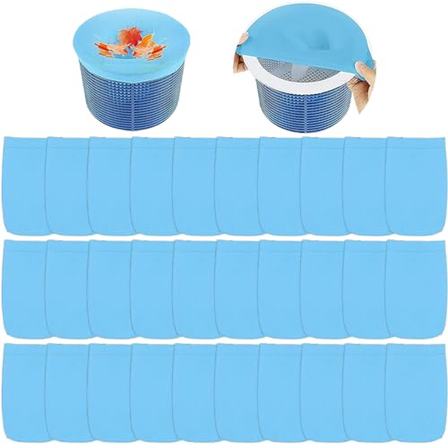 Forhome Lot de 30 Chaussettes pour Skimmer De Piscine,Chaussette Filtre Piscine, Filet De Filtre en Nylon,Filet De Filtre Élastique, Panier De Skimmer,Chaussettes De Skimmer pour Enlever