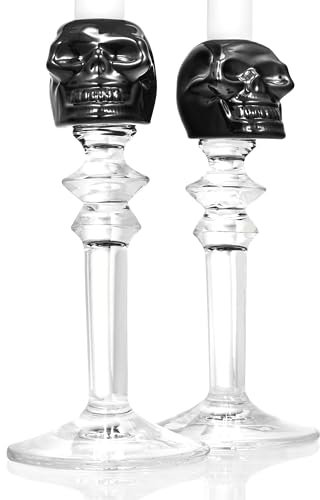 Godinger Totenkopf-Kerzenständer, Kerzenhalter, Halloween-Dekoration, Kerzenhalter, Heimdekoration, Schwarz