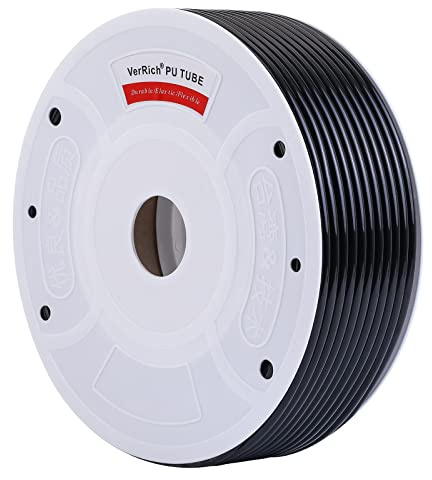 VerRich Pneumatic Tubing Pipe Pu Hose,Black 10mm OD x 6.5mm ID 262 FT (80 Meters) PU Air Hose Line Tube for Air Compressor Transfer