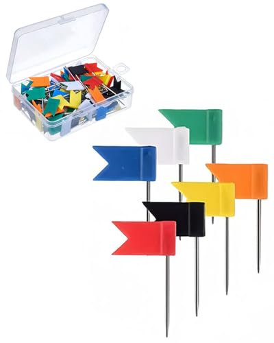 ZAMXHUG pinnadeln - 100 Stück pins Bunt Flagge Markierfähnchen Pinnadeln Bunt Markierungsfähnchen Pinnwandnadeln Fahne Pins für Landkarten, Weltkarte, Reisekarte Pinnwand und Bulletin