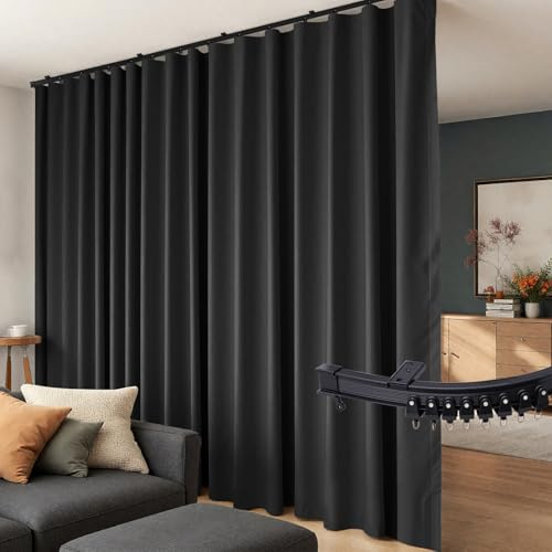 Raumteiler Vorhänge Flexible Deckenschienen Set Vorhangschiene Deckenhalterung Verdunkelungsvorhang für Wohnzimmer Schlafzimmer Deckenvorhangstange Sichtschutz Trennwände Paneele B100xH96 Schwarz