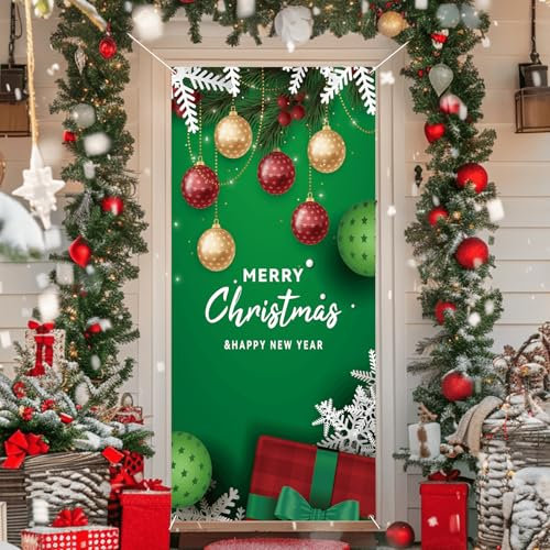 Gosknor Cubierta Puerta Navideña, Cubierta Puerta Papá Noel Decoraciones Navideñas Puerta Entrada Decoración Navideña Entrada Cubierta Navideña para Fondo Fotografía Fiesta Interior Hogar (Estilo 3)