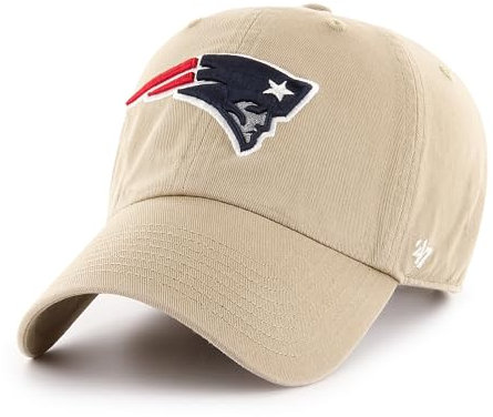 '47 NFL New England Patriots Clean Up Unisex-Baseballkappe, Verstellbarer Riemenverschluss, Einheitsgröße, Team Logo, Farbe Khaki