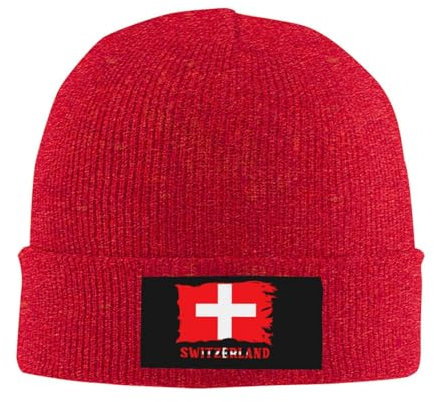 Anceky Strickmütze mit Schweizer Flagge für Herren und Damen, gefesselte Strickmütze, Wintermütze, Vintage, warm, klassisch