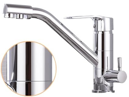 Robinet Lavabo, Robinet de cuisine avec filtre à eau, robinet de boisson pivotant, purificateur à double bec, robinets de cuisine, mitigeur d'évier chaud et froid, Cuisine/Salle Bain Lavabo(Chrome)