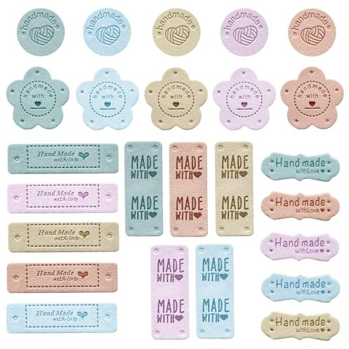 25 Stück handgemachte Etiketten, PU-„Made with Love“-Etiketten, geprägte „Hand Made with Love“-Etiketten, zum Nähen, handgemachte Etiketten mit Löchern für Häkeln, Stricken, DIY, Taschen, Hüte