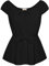 Belle Poque Damen Elegant Bluse Vintage U Ausschnitt Einfarbig Cap Hülse Oberteile Schwarz L