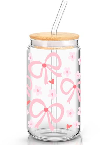 Cosmeria Aesthetic Glas Mit Deckel Und Strohhalm, 16 Oz Tumbler, Vielseitiges Trinkglas Ideal Für Kaffee, Cocktail, Saft Und Mehr