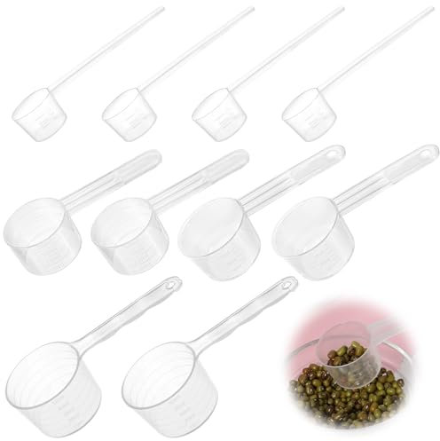JIYIN 10 Stück Messlöffel Set, Dosierlöffel Transparent mit Skala 5g, 10g, 20g, 25g Messlöffel Gramm für Proteinpulver Kaffee Milchpulver Backen Kochen