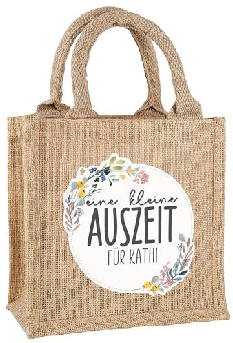 Herz & Heim® Jutetasche mit Spruch „Eine kleine Auszeit“ – Personalisierbare Geschenkverpackung mit Namen – Nachhaltige Geschenktasche aus 100% Jute