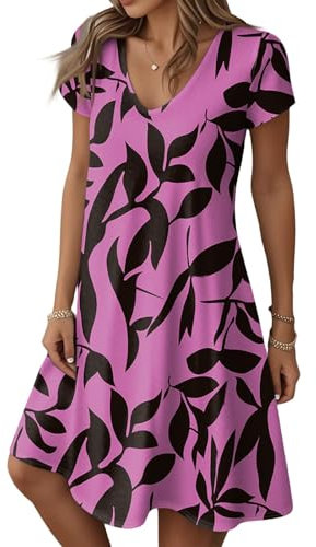 Vestito Mare Estate Eleganti Casual Floreali Abito Nero Mare Moda Modelli Estivo Curvy Sexy Abiti Lunghi Donna Eleganti Corto Tubino Nero Mini Spiaggia Vestiti di Lino Donna Estivi Viola S