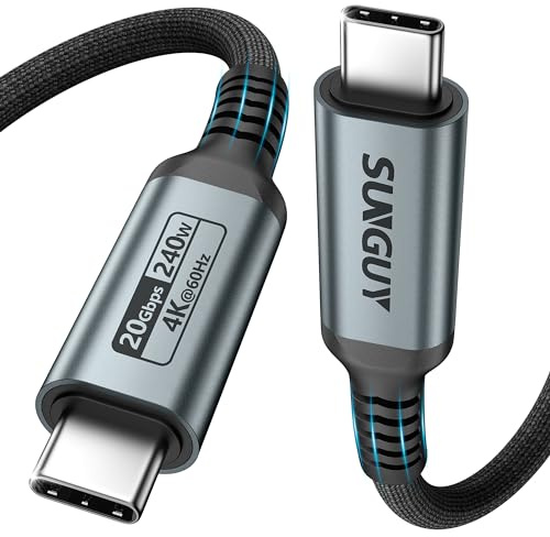 SUNGUY Short USB C to USB C Cable 0.3m/1FT, 240W Fast Charging 20Gbps Data Transfer 4K Video Output Monitor Cable for i-Phone 15/16 Series, MacBook Air/Pro and More Type-C devices