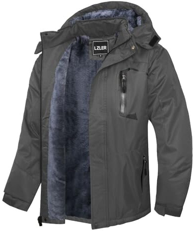 LZLER Men's Winter Jackets Warm Windproof Ski Snow Winter Coats Waterproof Fleece Windbreaker Snowboarding with Hood