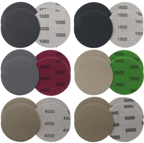 24 Stück Schleifpapier 75mm Klett, Körnung 1000/1500/2000/3000/4000/5000 Schleifpads Rund Ohne Loch Nasse Trockene Schleifscheiben Exzenterschleifer Schleifpapi Set für Metall Holz
