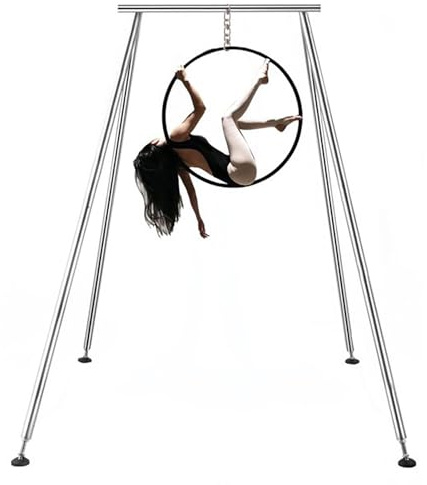 Soporte portátil para hamaca de acero resistente con marco en A para yoga aéreo, columpio, baile acrobático, fitness, con kit de suspensión de anillo de ejercicio