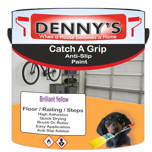 Catch A Grip Anti Slip Floor Paint – Non Slip Coating for Steps, Railings & Garages – 170 Colours, High Adhesion, Quick Dry, Multiple Sizes (Brilliant Yellow, 1 Litre Tin)