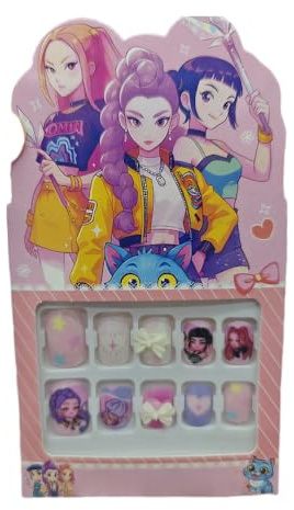 FASHION YO 12Pcs Children Acrylic Fake Nails Press on Pre-glue Full Cover Glitter Color Rainbow Unicorn Mermaid Kids Stick On False Nail Art Kits Set Girls Birthday Gift (KPOP(random color))