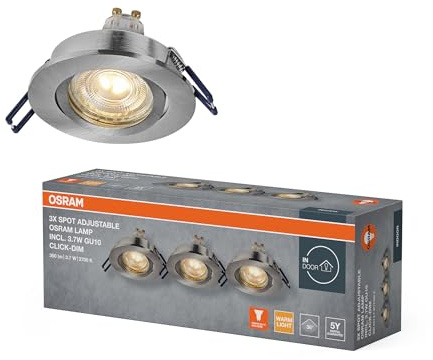 Osram Spot Set LED Einbaustrahler DIM 3,7W Satin-Nickel | Spot Set Recess GU10 Dim, Spot lights and ceiling spots, Satin Nickel, 85 mm dia, 25000 h, 3-Pack